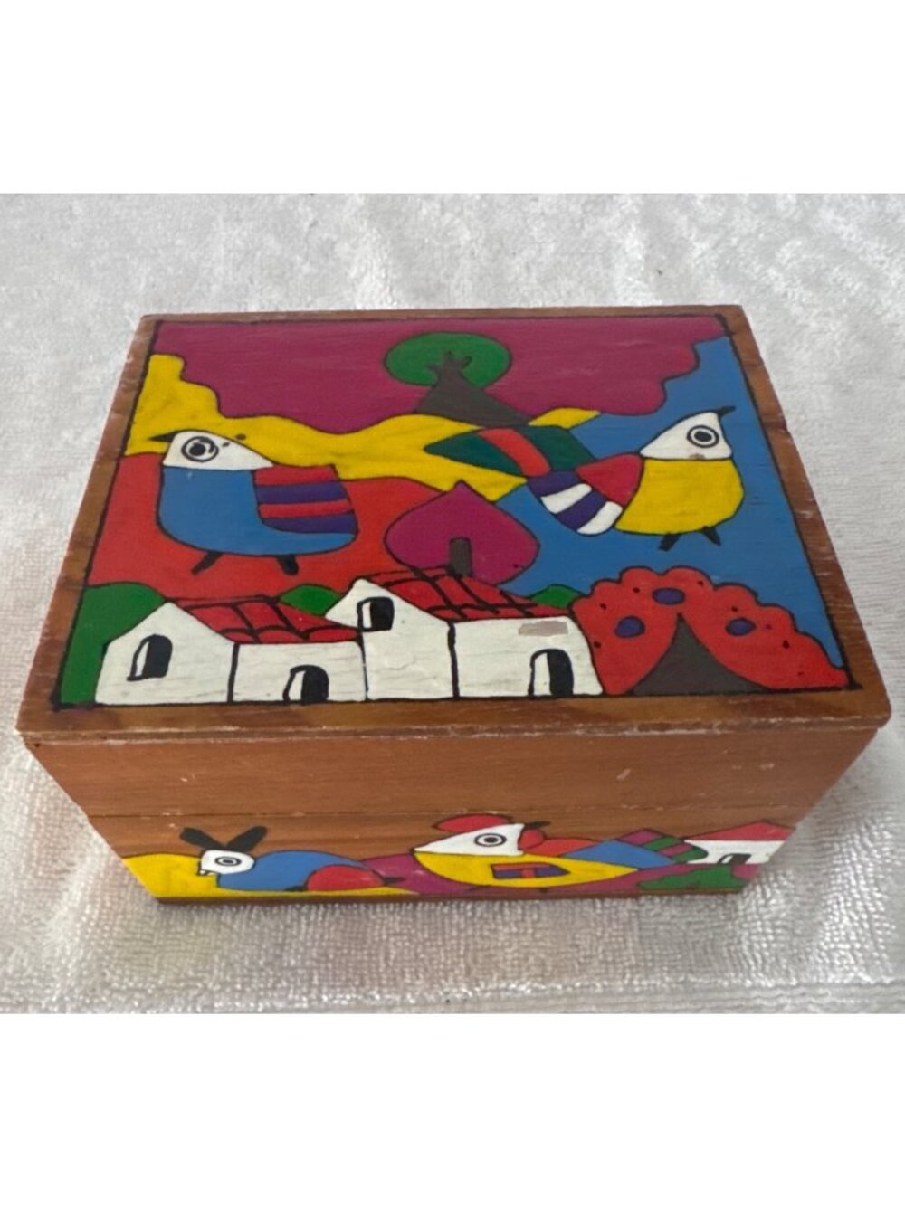 2 Hand-Painted Wooden Box Nesting Boxes Colorful Folk Art Desig 6" x 4" Jewelry